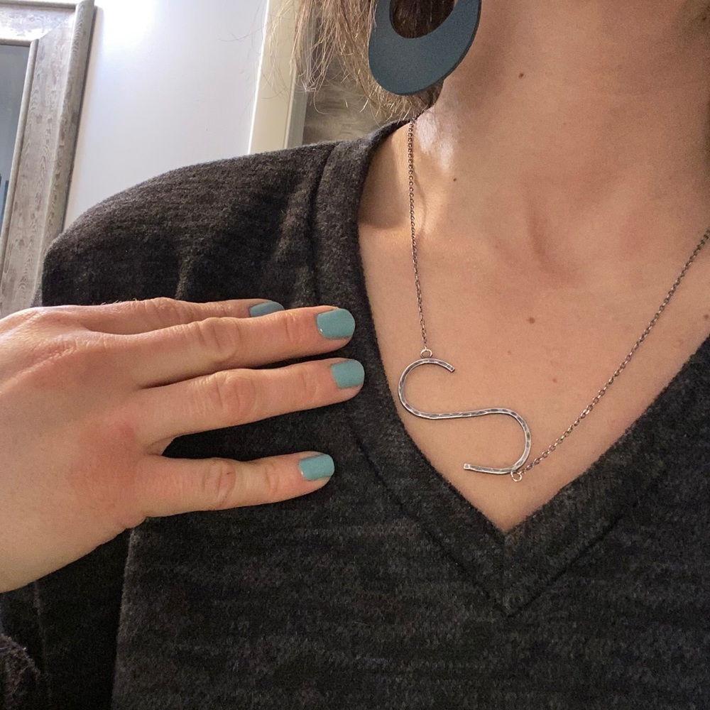 Sterling silver hammered “S” necklace handmade